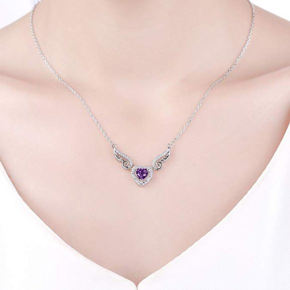🎁 Hollow Purple Heart Wings Lovely Pendant Necklace for Women, EVGG1052 - Picture 4 of 4